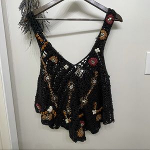 Free People Last Rose Embroidered Crochet Top